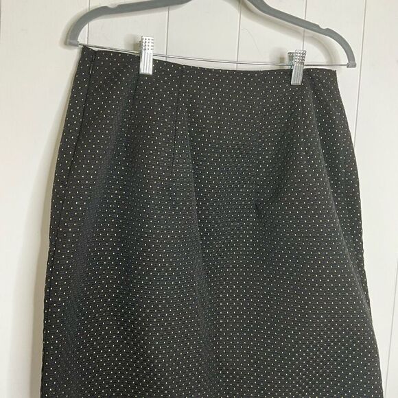 Ann Taylor Womens 12 Side Zip Slit Mini Skirt Black Tan Dots Textured Lined - Picture 6 of 12